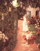 Childe Hassam Gathering Flowers in a French Garden oil painting artist